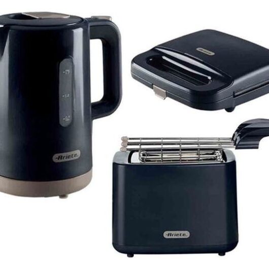 ARIETE Breakfast ARPK46 Jug Kettle, 2-Slice Toaster & Sandwich Toaster Bundle - Dark Grey
