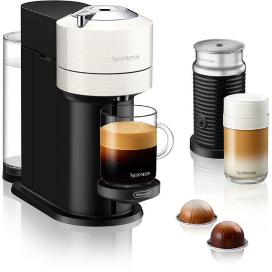NESPRESSO by De'Longhi Vertuo Next ENV120.WAE Coffee Machine & Aeroccino Milk Frother - Black & White