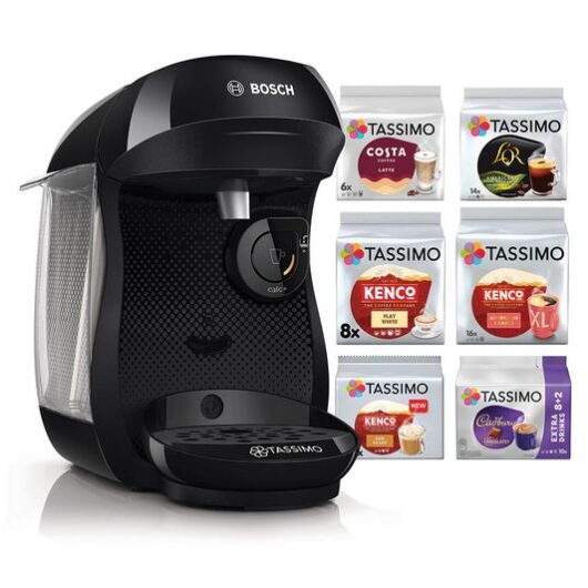 TASSIMO by Bosch Happy Friendly TAS102EGBC Coffee Machine Bundle - Black