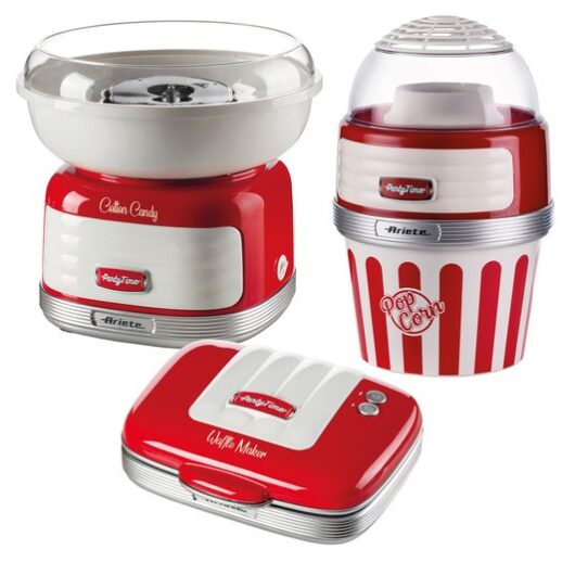 ARIETE Party Time ARPK43 Cotton Candy, Waffle & Popcorn Maker Set - Red