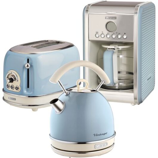 ARIETE Vintage ARPK15 Toaster, Kettle & Coffee Machine Bundle - Blue