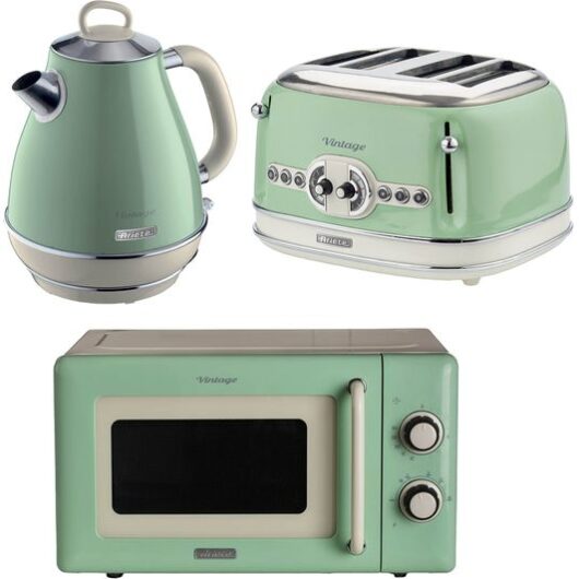 ARIETE Vintage ARPK62 Microwave, Jug Kettle & 4-Slice Toaster Bundle - Green