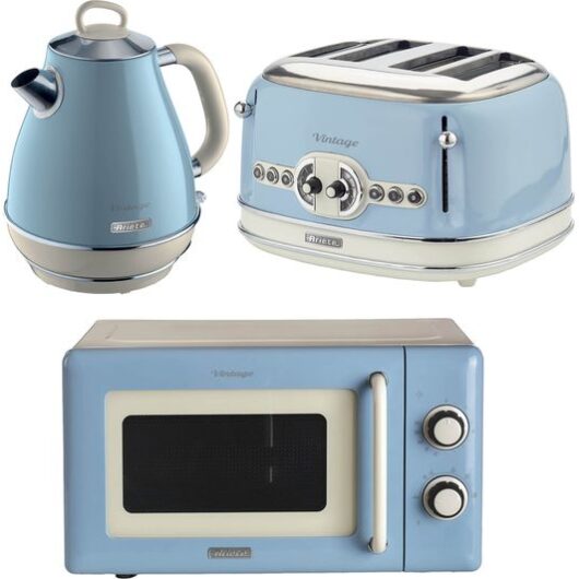 ARIETE Vintage ARPK63 Microwave, Jug Kettle & 4-Slice Toaster Bundle - Blue