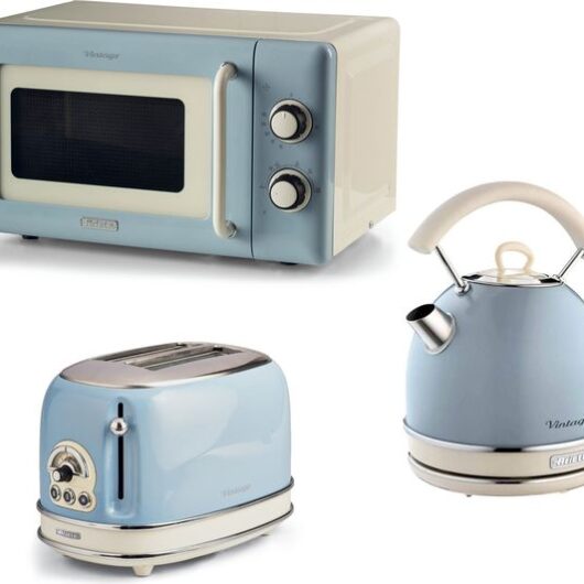 ARIETE Vintage ARPK66 Microwave, Traditional Kettle & 2-Slice Toaster Bundle - Blue