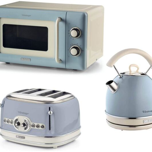 ARIETE Vintage ARPK69 Microwave, Traditional Kettle & 4-Slice Toaster Bundle - Blue