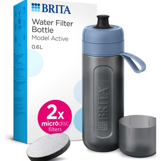 Brita Sports Water Filter Bottle Model Active Dark Blue (600Ml) - Squeezable Bpa-Free Inc. 2X Microdisc Filters