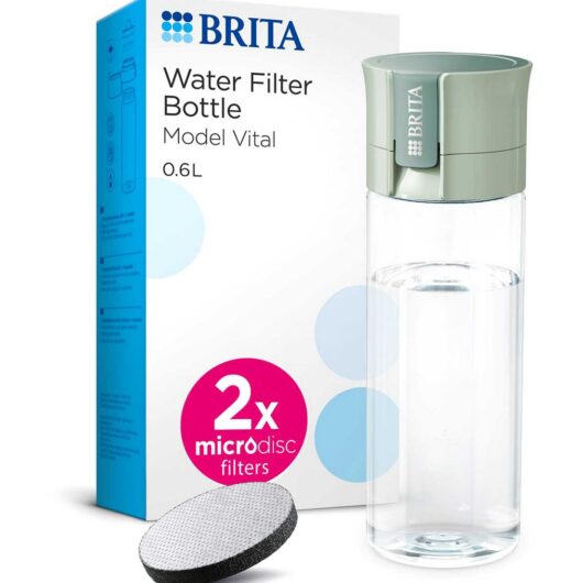 Brita Water Filter Bottle Vital Light Green (600Ml) Inc. 2X Microdisc Filters