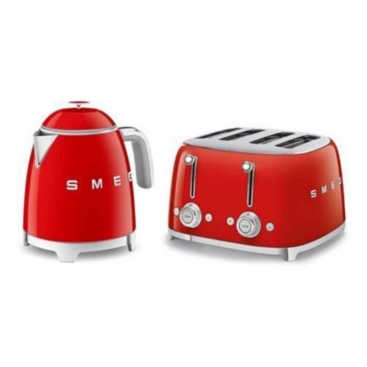 Smeg 50's Style Mini Kettle And 4 Slice Toaster In Red