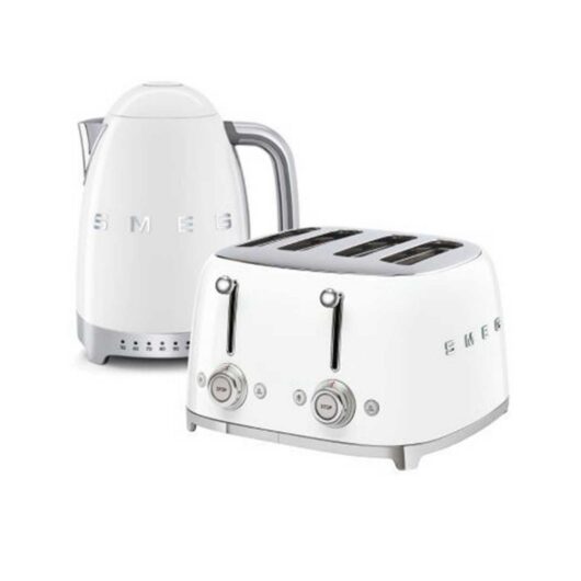 Smeg Jug Kettle And 50S 4 By Slice Toaster In White