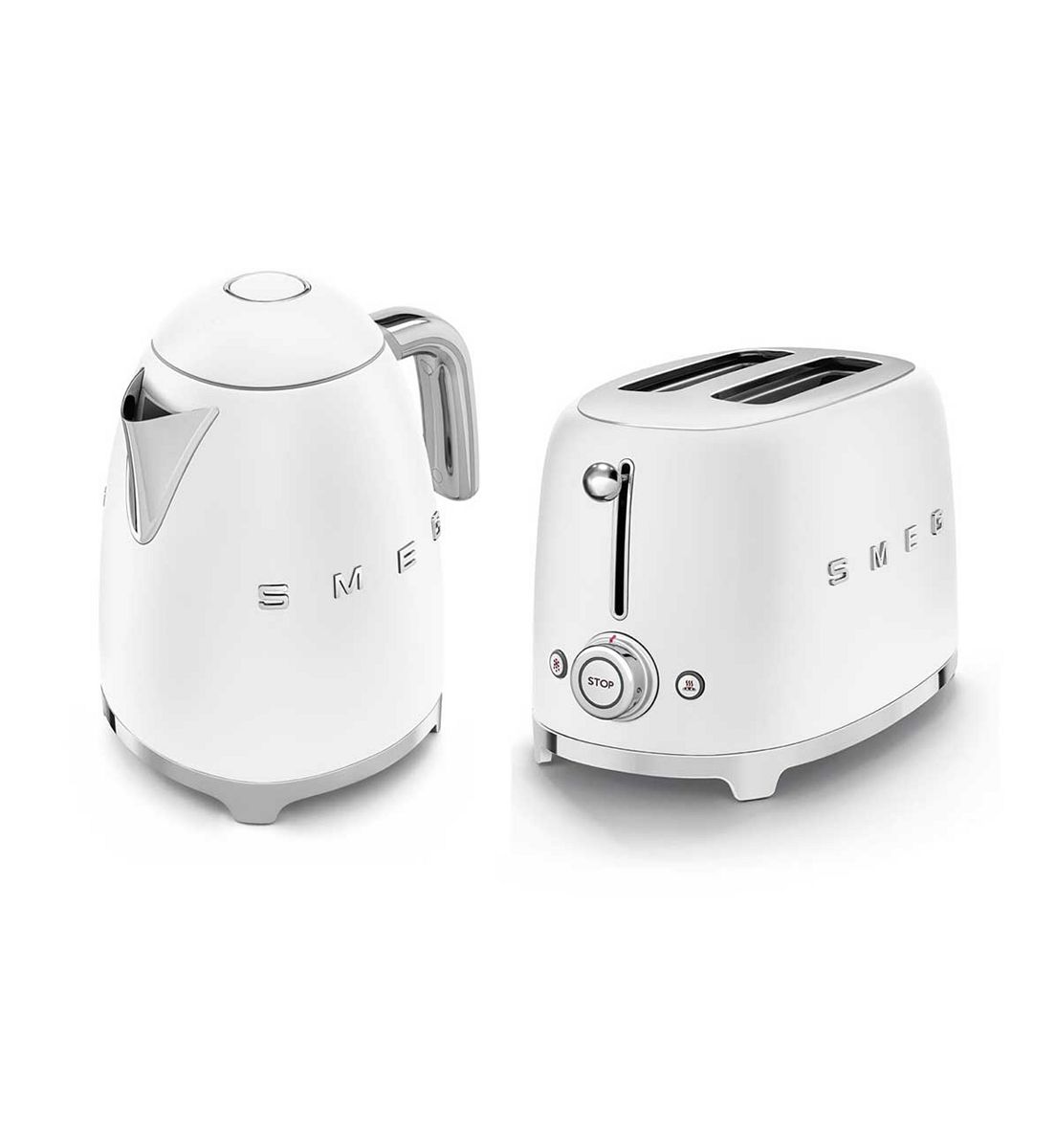 Smeg Kettle And 2 Slice Toaster In Matte White