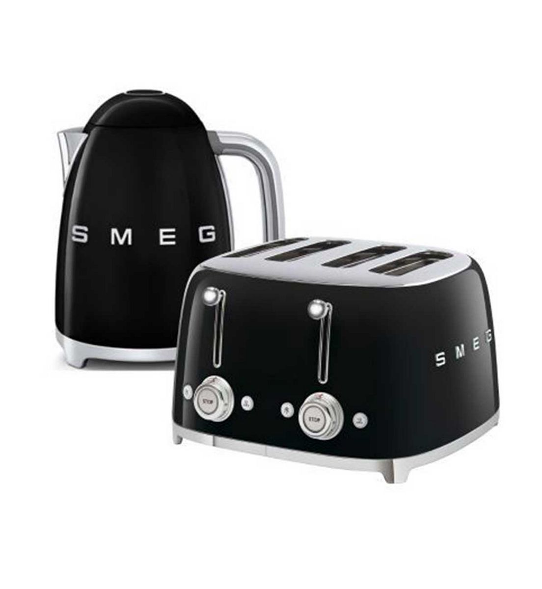 Smeg Kettle And 50S 4 By Slice Toaster In Black