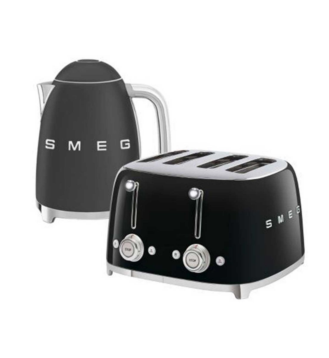 Smeg Kettle And 50S 4 By Slice Toaster In Black