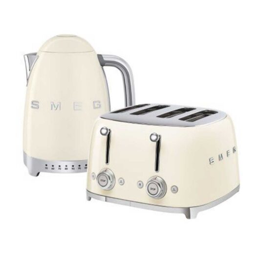 Smeg Kettle And 50S 4 By Slice Toaster In Cream