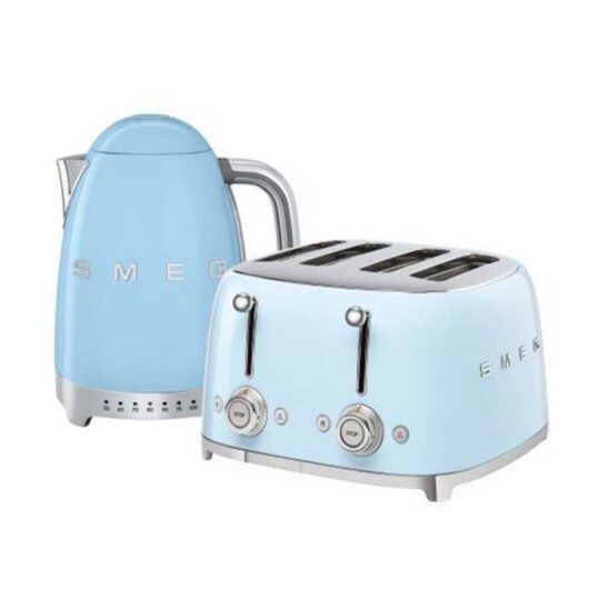 Smeg Kettle And 50S 4 By Slice Toaster In Pastel Blue