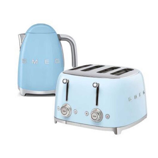 Smeg Kettle And 50S 4 By Slice Toaster In Pastel Blue