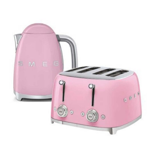 Smeg Kettle And 50S 4 By Slice Toaster In Pink