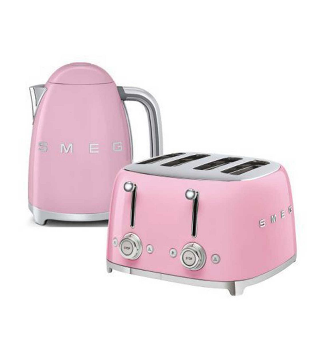 Smeg Kettle And 50S 4 By Slice Toaster In Pink