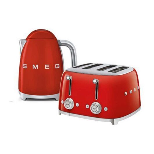 Smeg Kettle And 50S 4 By Slice Toaster In Red