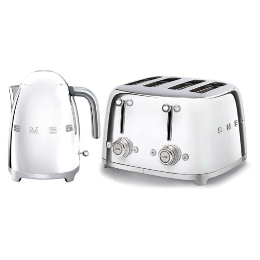 Smeg Kettle And 50's 4 By Slice Toaster Stainless Steel Set
