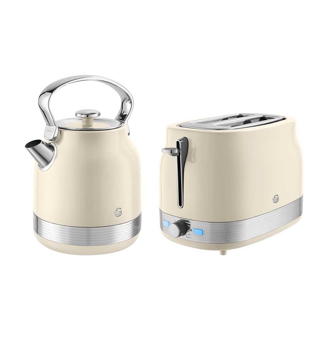 Swan Retrorevive Traditional Kettle 1.7L 3Kw And 2 Slice Toaster Chantilly Cream