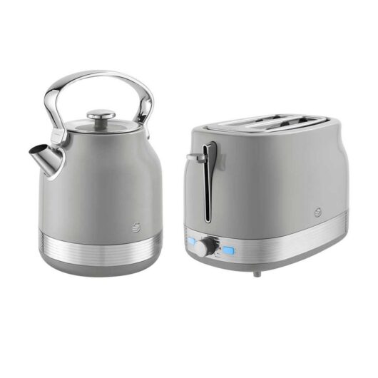 Swan Retrorevive Traditional Kettle 1.7L 3Kw And 2 Slice Toaster Grey Chrome Trim