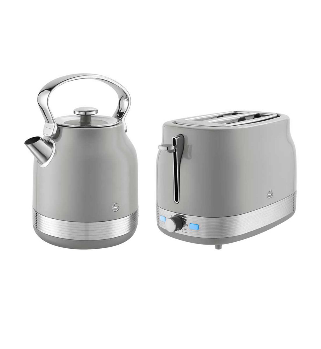 Swan Retrorevive Traditional Kettle 1.7L 3Kw And 2 Slice Toaster Grey Chrome Trim
