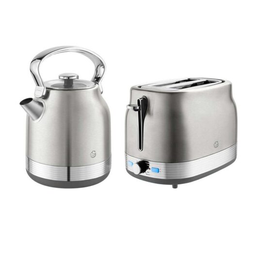 Swan Retrorevive Traditional Kettle 1.7L 3Kw And 2 Slice Toaster Stainless Steel