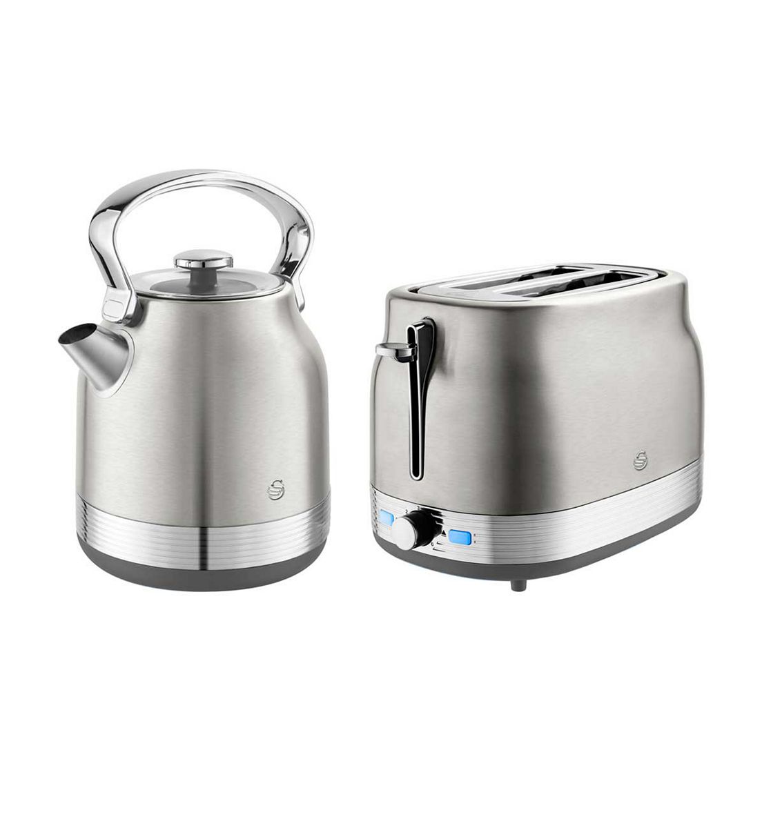 Swan Retrorevive Traditional Kettle 1.7L 3Kw And 2 Slice Toaster Stainless Steel
