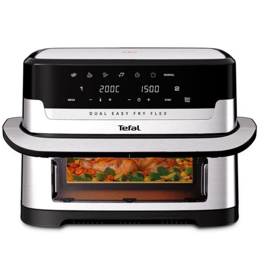 TEFAL Easy Fry EY922 9L FlexDrawer Dual Air Fryer - Stainless Steel