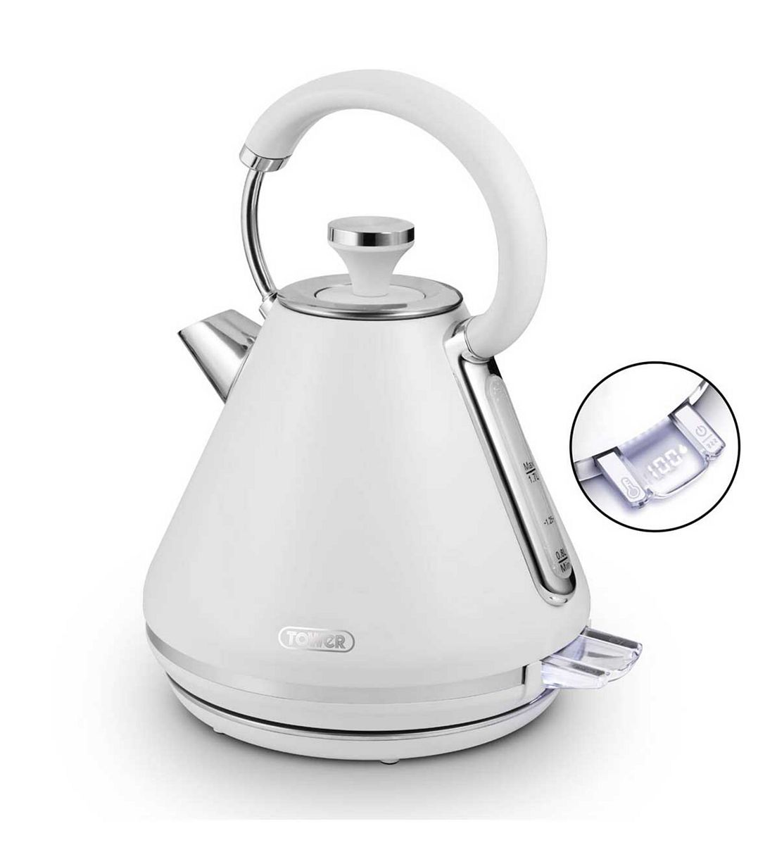 Tower Mirage 1.7L Variable Kettle White With Chrome Trim
