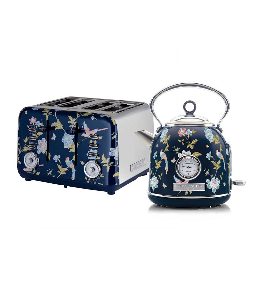 VQ Laura Ashley 1.7L Dome Kettle And 4 Slice Toaster Elveden Navy